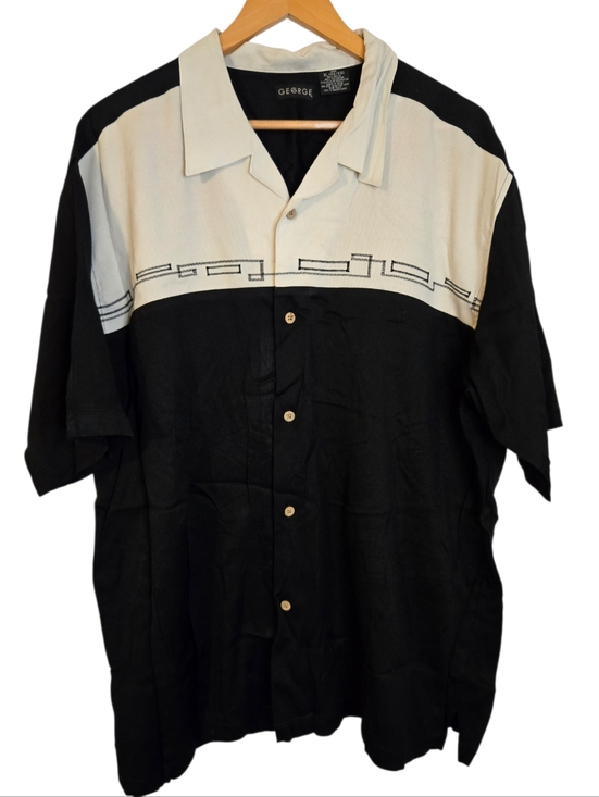 George Other - Retro Colorblock Bowling Shirt XL Black Cream Y2K Button Up Streetwear